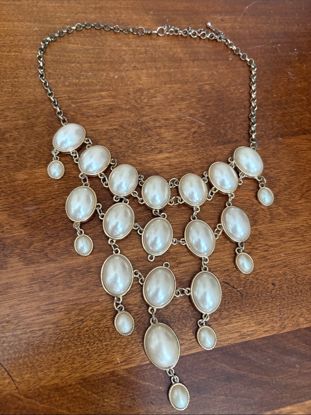 Elegant Pearl-Effect Gold Statement Bib Necklace - Women Jewelry